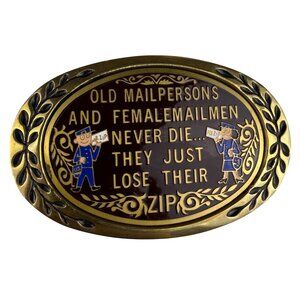 Heritage Buckles Unisex Gold & Brown Solid Brass Mailperson Humorous Belt Buckle